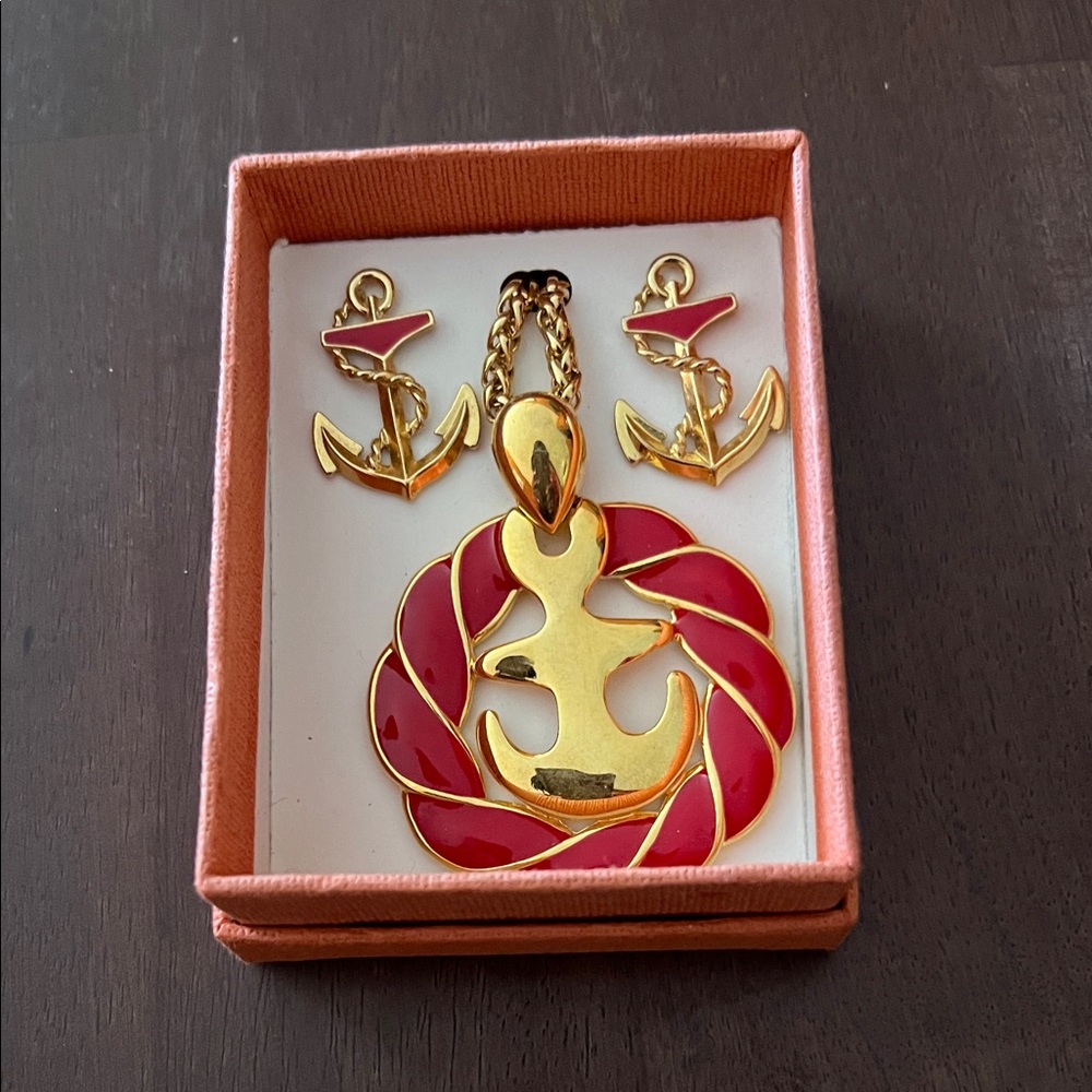 Napier Gold and Red Anchor Necklace Set